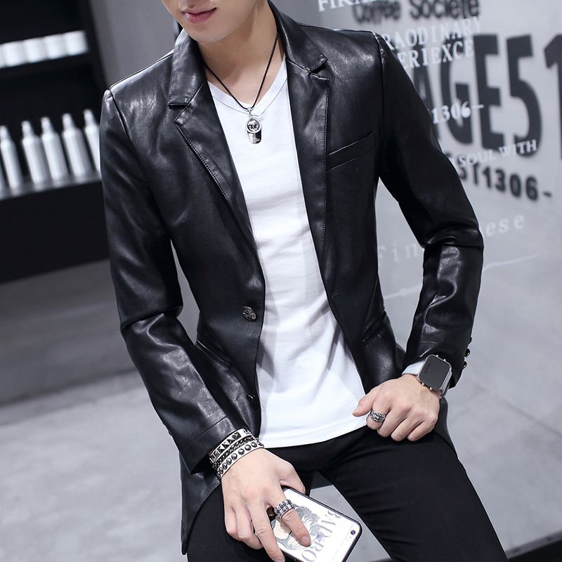 2019 Wholesale Quality New PU Leather Jacket Men 2017 Slim Fit Long Sleeve Mens Motorcycle Jackets Fashion Blazer Style Men\u0027S Long Coats From Cutee,