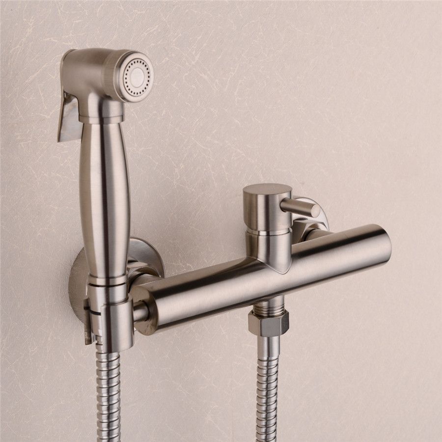 Toilet Bidet Faucet Solid Brass Hand Held Bidet Sprayer Faucet Wall Mount Hygienic Shower Set,Brushed nickel Hot Cold Water Mixer Tap