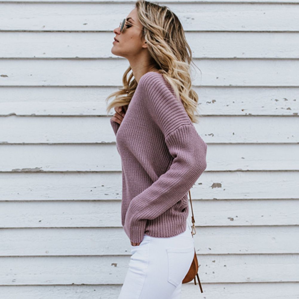 2018 New Sweater Women Autumn Winter Sexy Backless Cross Pullover Jumper Knitting Loose Clothes Female Fashion Winter Sweater