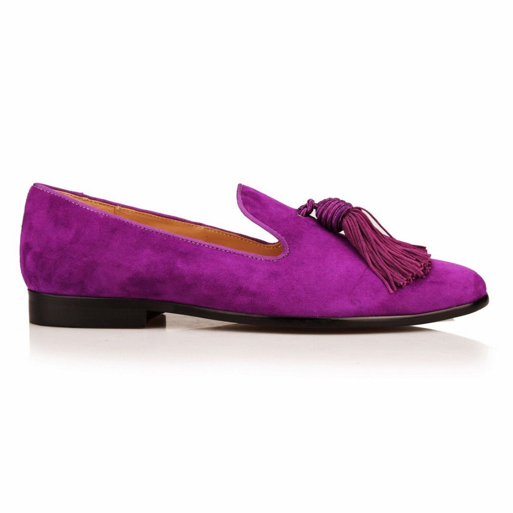 Acquistare Scarpe Fatte A Mano Da Uomo Mocassini In Pelle Scamosciata Viola  Mocassini Da Uomo Pantofole Con Nappe Scarpe Da Sposa Abiti Casual  Appartamenti In Vera Pelle Economico | Consegna Veloce E