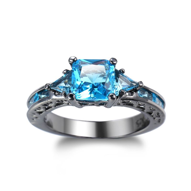 Fashion Jewelry Womens Aquamarine 18K Gold Filled Wedding Ring Gift Size 6-10