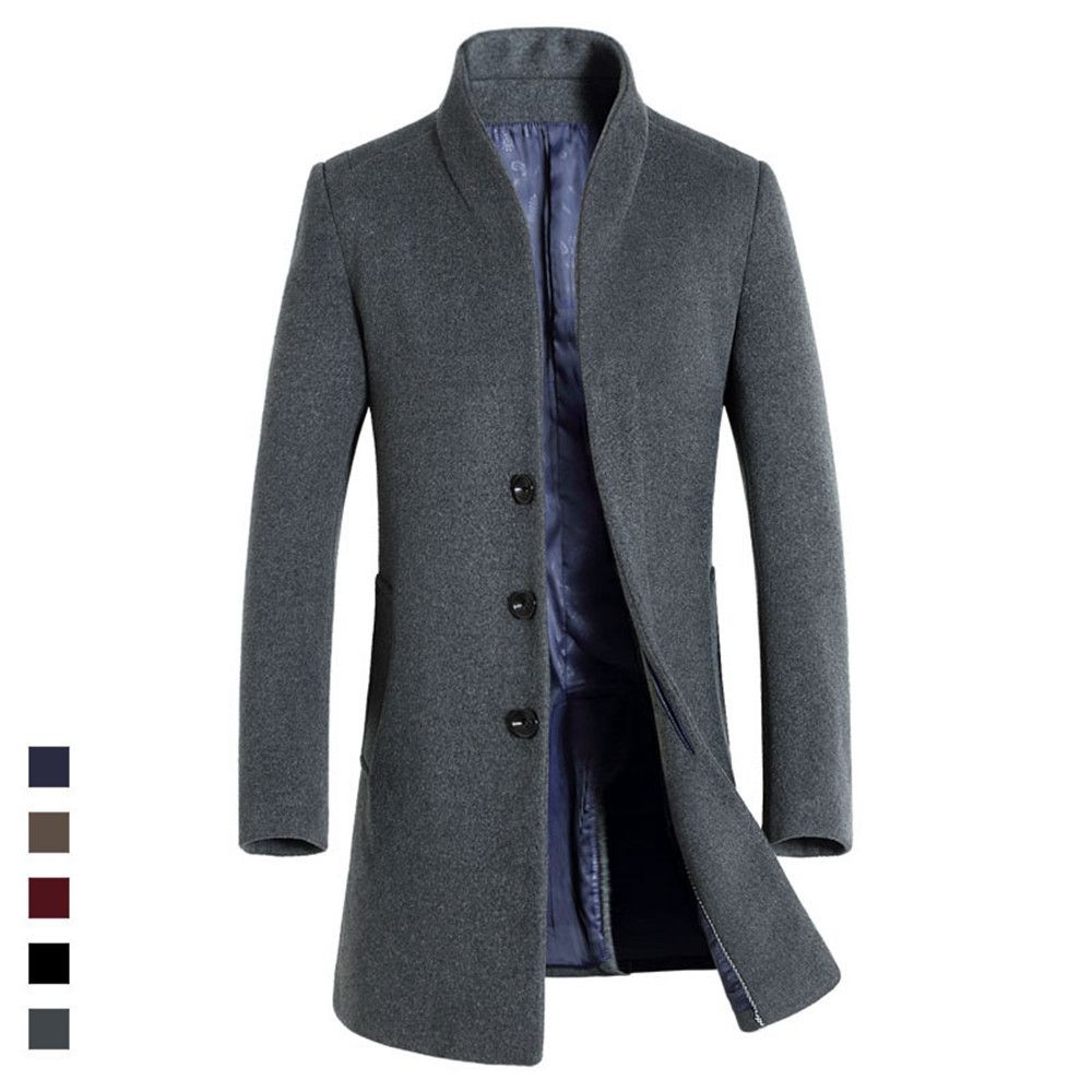 2018 otoño invierno abrigos de lana medio largo chaquetas de negocios para hombre de color
