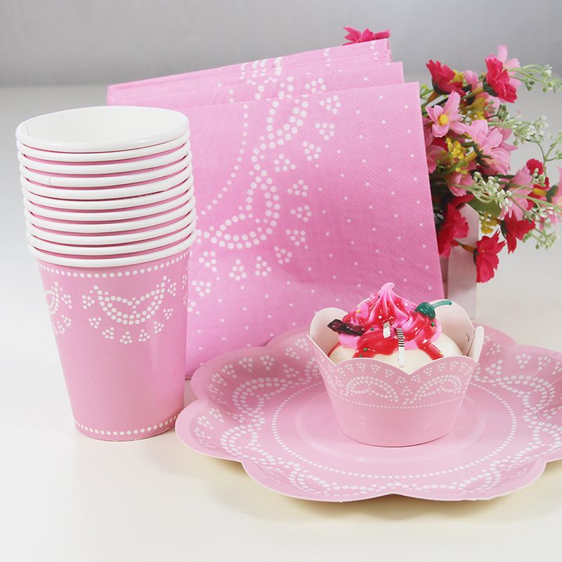 2020 Lace Pastel Flower Paper Plates Pink Blue Purple Paper Plate Cups