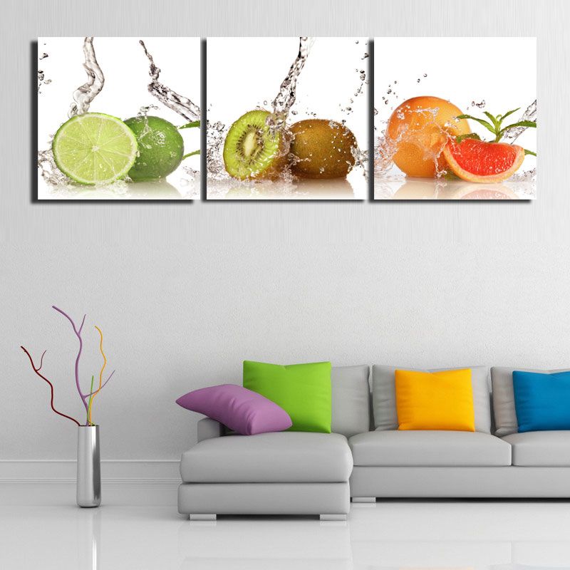 Set 3Pcs tela frutti WALL ART PICTURE PRINT Retrò Casa Cucina Camera Da Letto