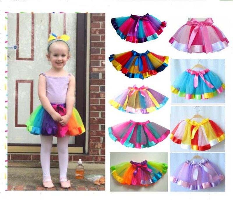 Theme Costumes Kids Rainbow Color Tutu Skirt Dress Girls Ball Gown