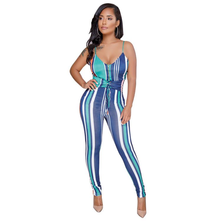 striped bodycon jumpsuit