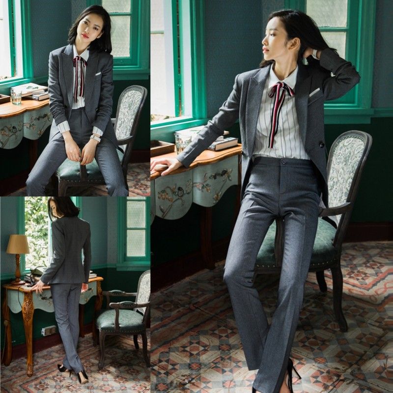 Modest Dark Gray Formal Women Suit Two 