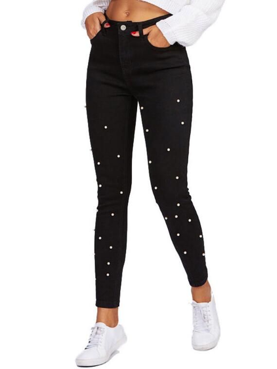 Compra Pantalones Vaqueros De Las Mujeres Pantalones De Perlas Flacos Con  Cuentas Frente Jeans Primavera Del Verano Mediados De Cintura Cremallera  Mosca Pantalones Largos De Mezclilla Casual Barato | Entrega Rápida Y