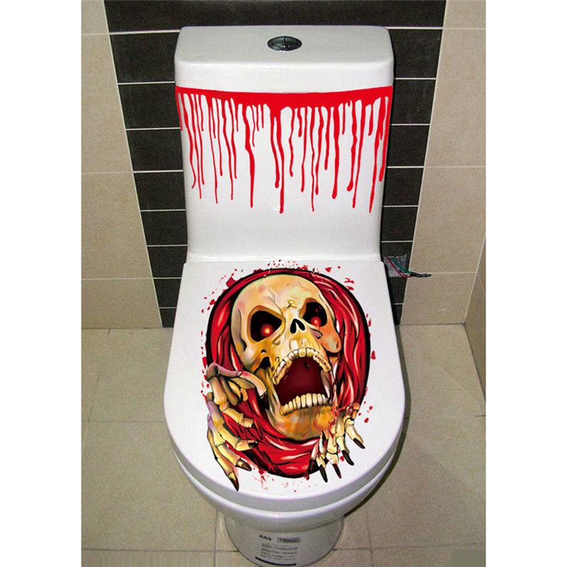 HALLOWEEN SCARY SKULLl CLOWN TOILET SEAT COVER STICKER HORROR PARTY DECORATION