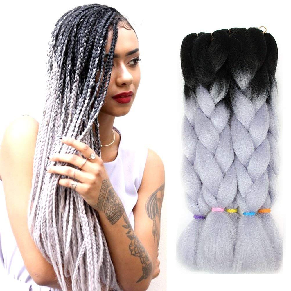 Ombre Blue Grey Pink Blue Jumbo Braiding Hair Synthetic Two Tone Color Jumbo Braids Hair 24inch Ombre Box Braids Hair Freetress Deep Twist Bulk Hair