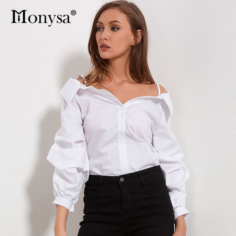 Off Shoulder Blouses Women 18 Autumn New Arrivals Fashion White Lantern Sleeve Shirts Women Casual Tops Womens Clothing S915 Printing Of T Shirt All That Tshirt From Ruiqi01 16 58 Dhgate Com