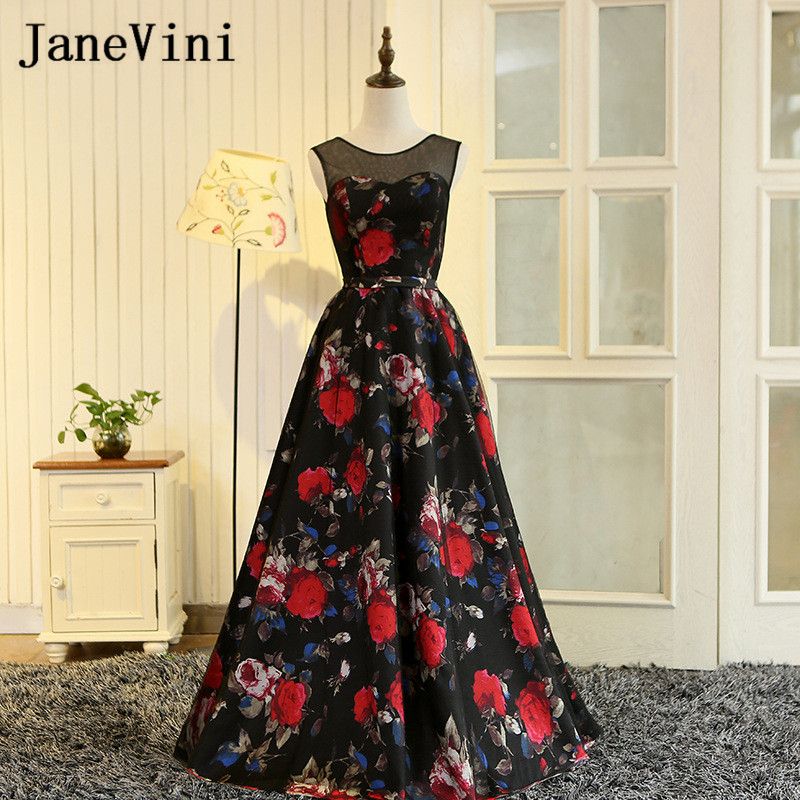 Compre JaneVini 2018 Estampado Floral Vestidos Largos De Baile Para