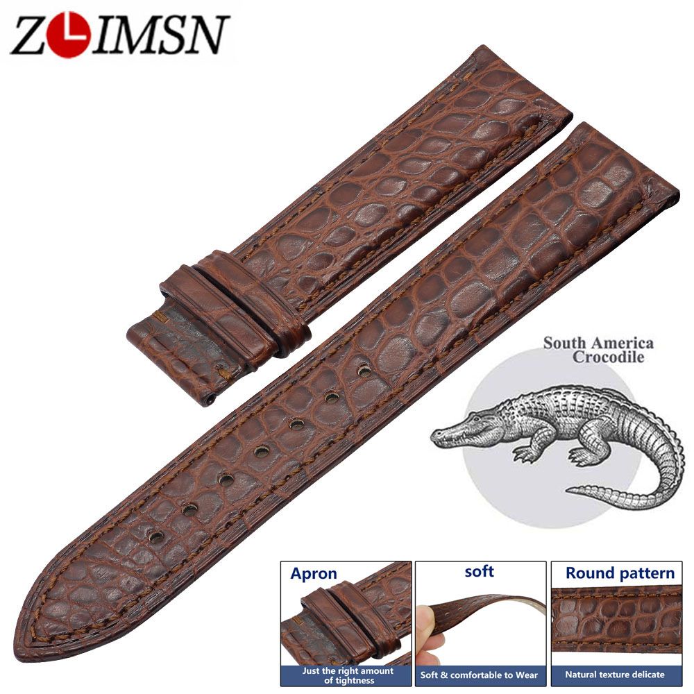 ZLIMSN Genuine Crocodile Alligator Skin Leather Watch Bands Strap Belt ...
