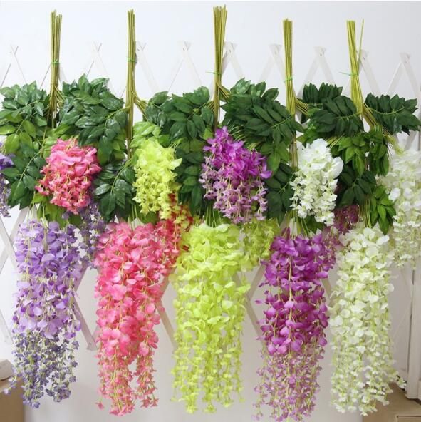 Atacado Videira Flores Artificiais wisteria simulação rattan flor  bracketplant string planta casa decoração de parede para o casamento