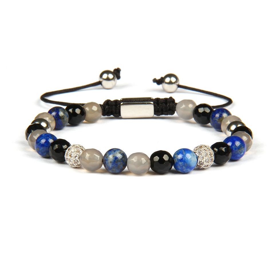 Men Bracelets Wholesale 6mm Natural Lapis Lazuli & Faceted Onyx Stone