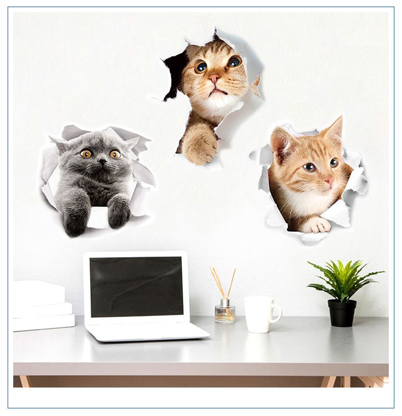 Lovely 9 Styles Cat Wall Stickers Wallpaper Papier Peint 3d For