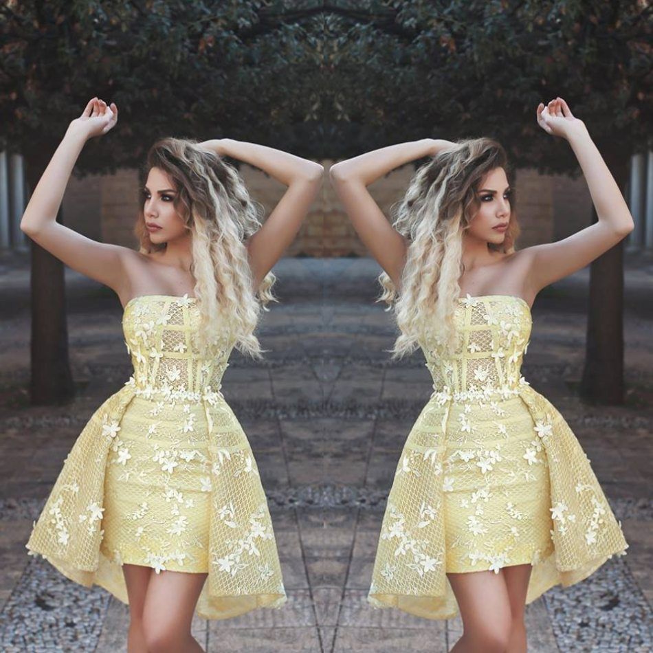 yellow floral homecoming dress