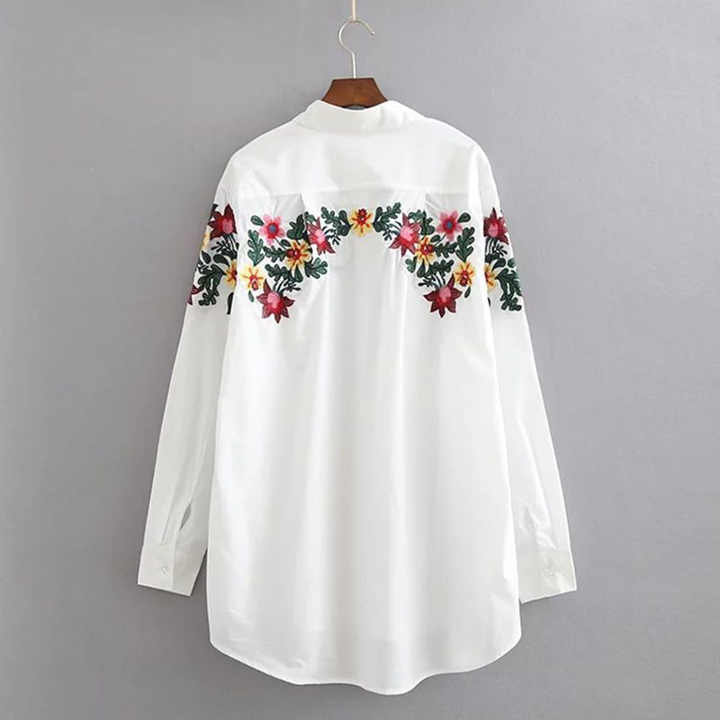 Camisas bordadas florales vintage para mujer 2017 nueva moda europeo manga larga algodón oficina dama