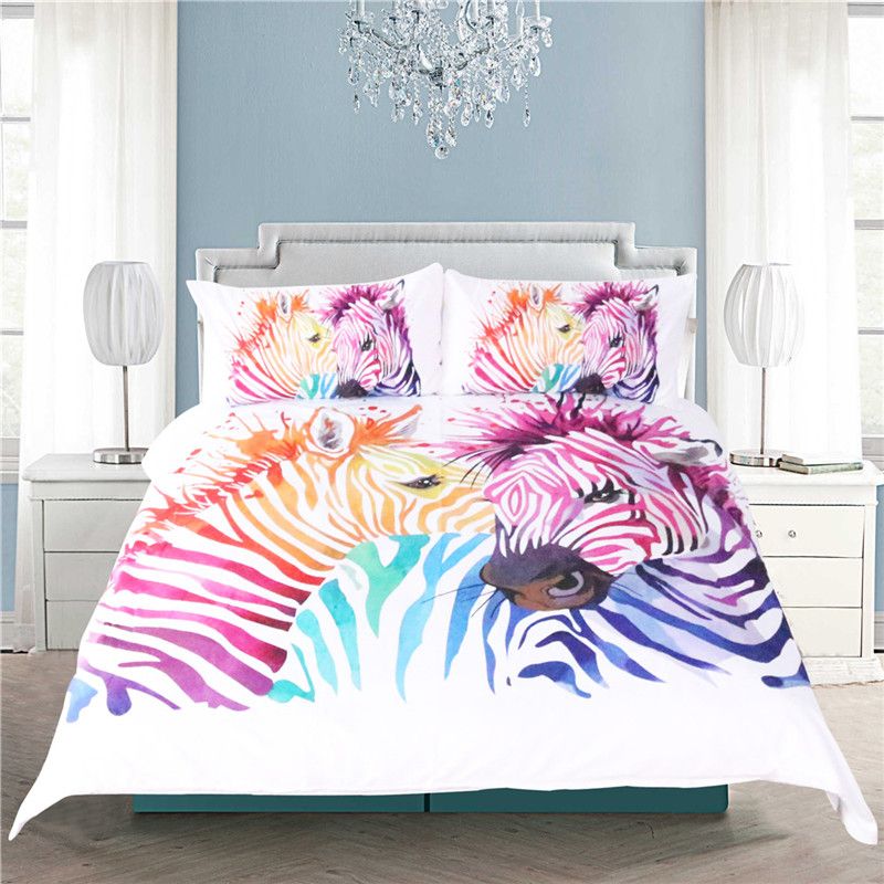 Colorful Safari Zebra Duvet Cover Bedding Set Animal Bed Cover