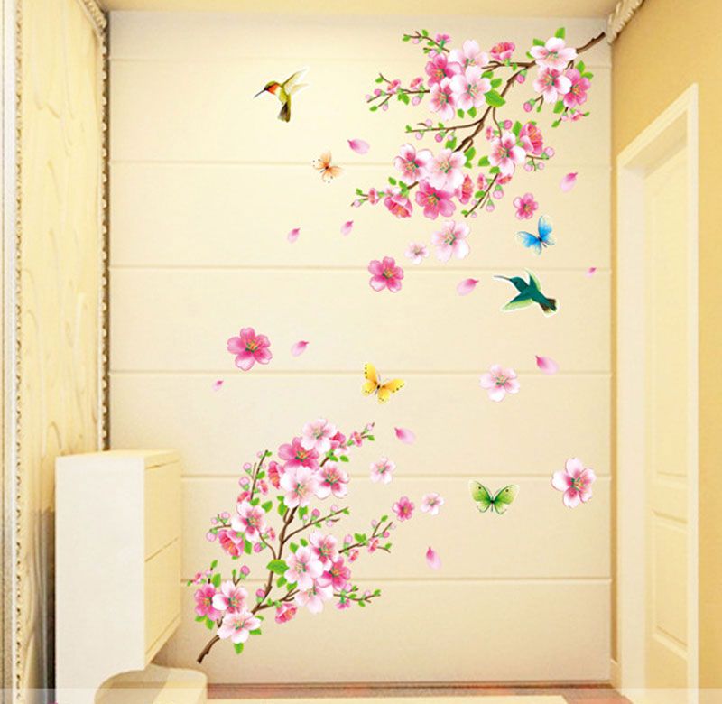Room Peach Blossom Flower Butterfly Birds Wall Sticker Art Decal Decor Mural 