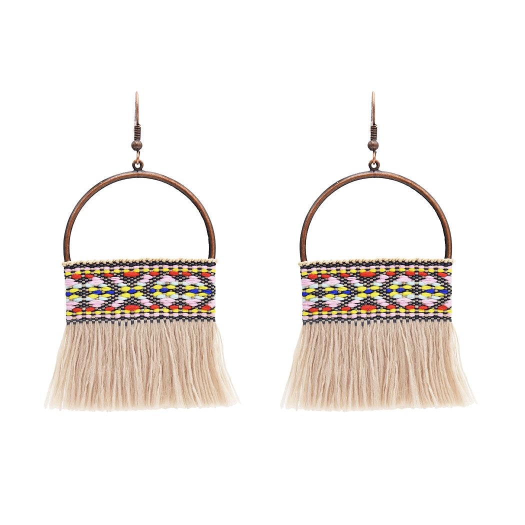 Ethnic African Tribal Swadeshi Khadi Handloom Cotton Tassel Drop Earrings In Perfect For Boho