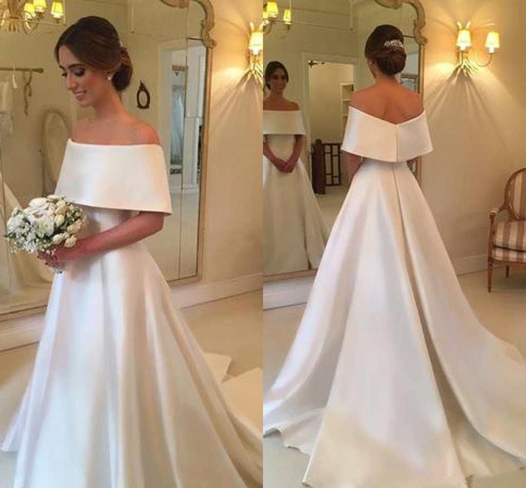 simple white off shoulder wedding dress