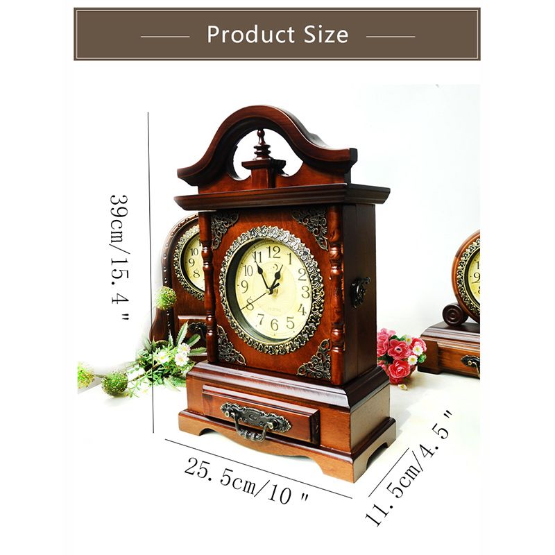 2020 Household Antique Wooden Clock With Key Storage Drawer