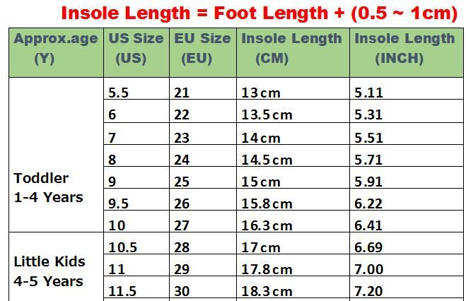 shoe size for 9 years old girl