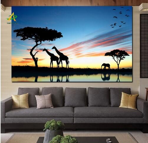 Compre YWDECOR Girafa Elefante Africano Lago Pôr Do Sol Paisagem Pintura  Impressão Sobre Tela Imagens De Parede De Animais Cuadros Arte Para Sala De  Estar De Finehomedecor, $62,3 | Pt.Dhgate.Com