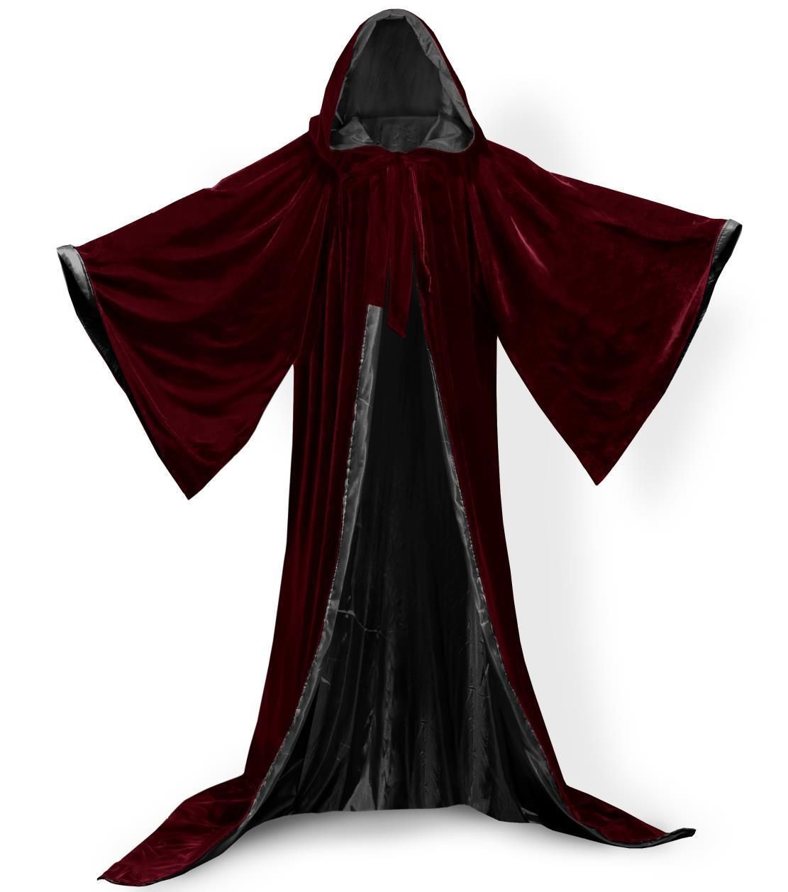 Halloween Con Capucha de Terciopelo Manto Capa Medieval Brujería Larp gótico Wicca túnica 