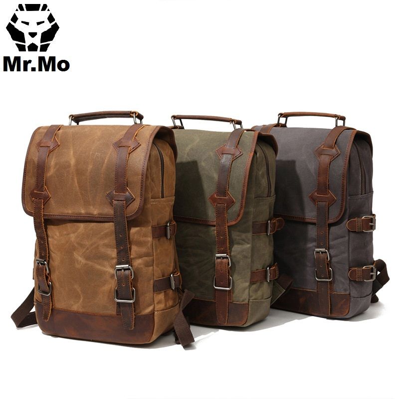 Vintage Leather Backpack Business Travel Laptop Bag Computer  Waterproof Large