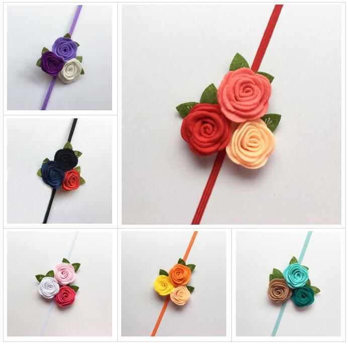 1 BABY GIRLS TRIPLE FELT ROSE FLOWER WITH RIBBON COVERED CLIP/>YOU PICK COLOUR