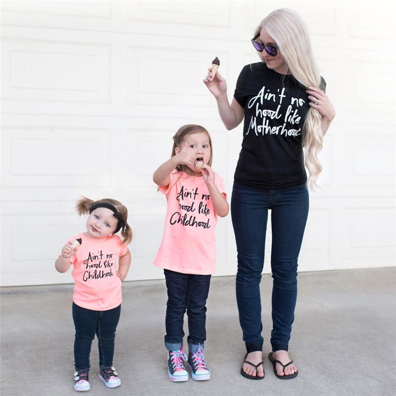 Mother and Me Short Sleeves Letters T-Shirt Mommy and Daughter Matching Shirts