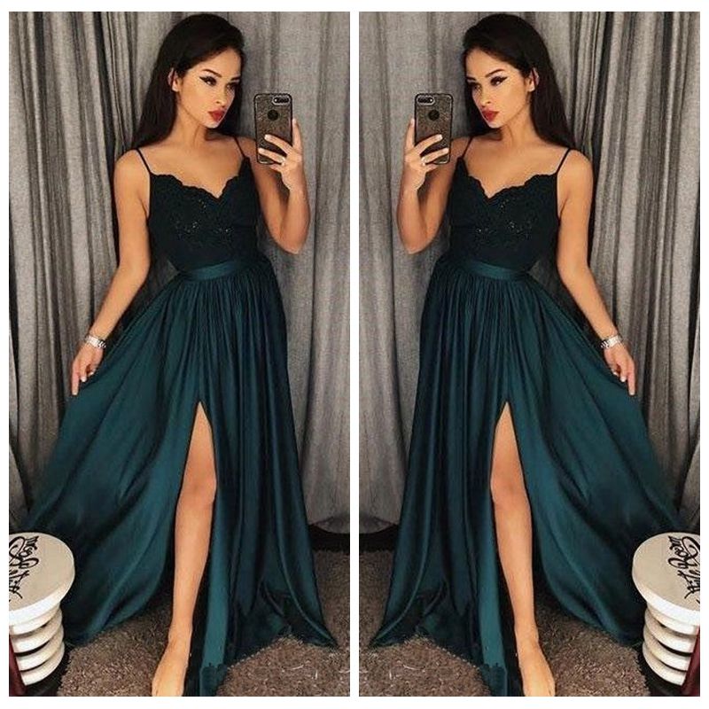 Acquistare Abiti Da Ballo Lunghi 2018 Spalline Sottili Appliques Di Pizzo  Spacco Laterale Verde Scuro Abiti Da Sera Eleganti Da Cerimonia Feste  Economico | Consegna Veloce E Qualità | It.Dhgate