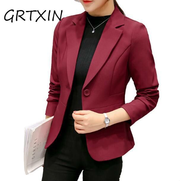 Rebotar Serpiente cada vez Vino Rojo Negro Mujeres Blazers y chaquetas 2018 Nueva primavera otoño Moda  Blazer con un solo