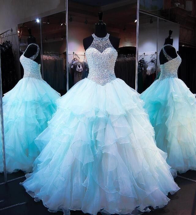 2018 Ice Blue Ruffles Organza Ball Gown 