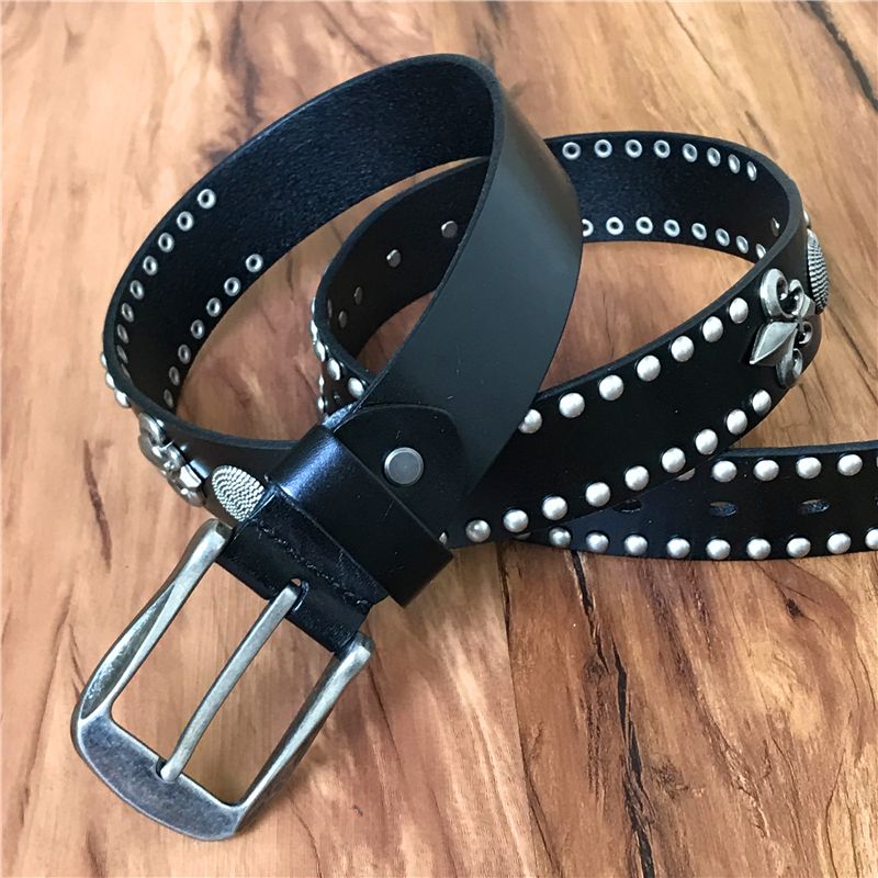 Cowboy Heavy Rivet Cinturones Punk de genuino para hombres Rock hombre Cinturones Hombre