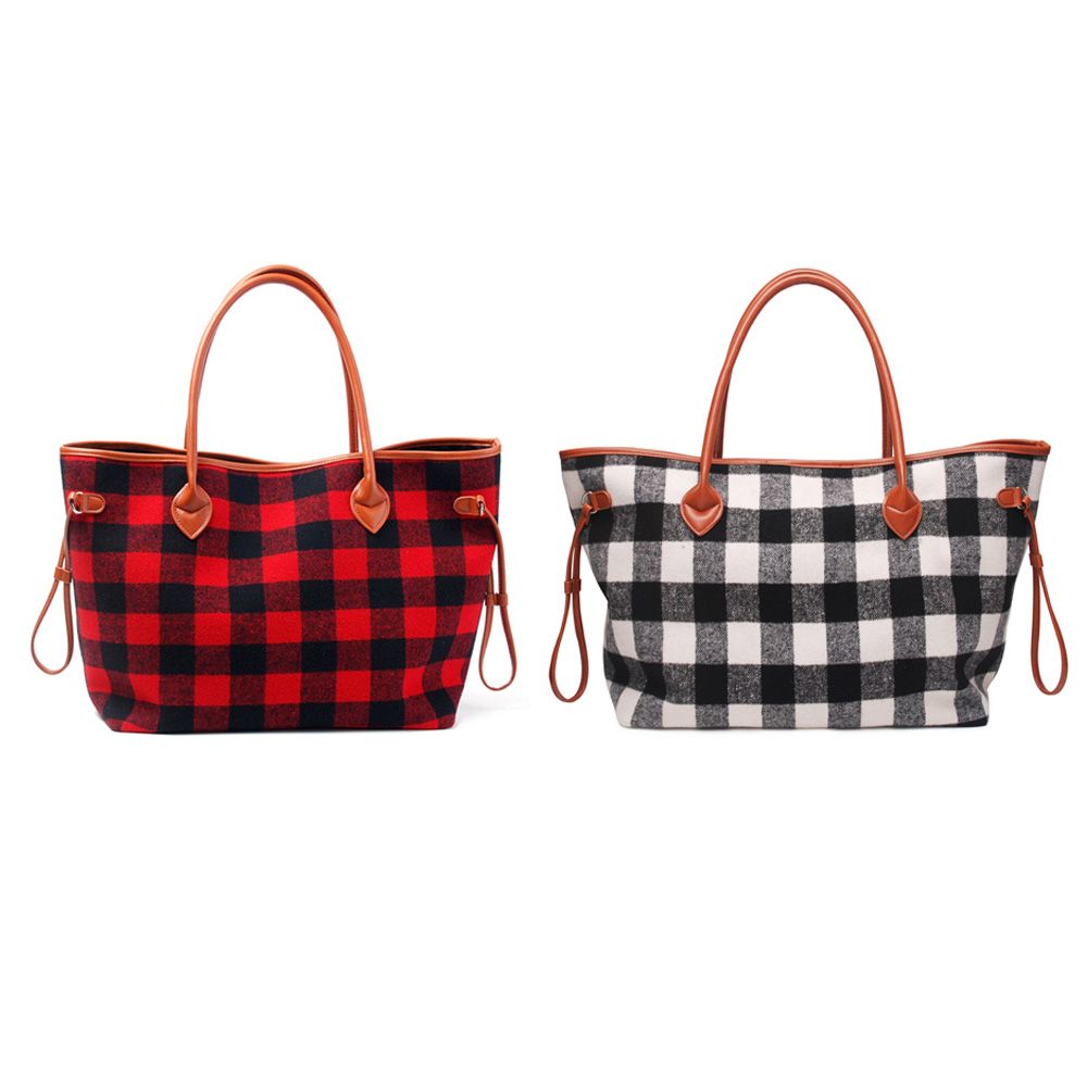 buffalo plaid tote bag