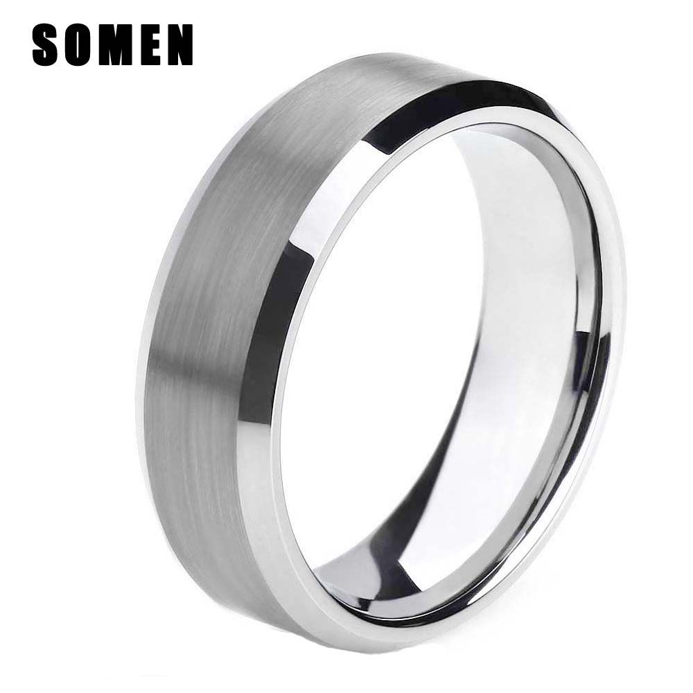 Banda de Carburo de Tungsteno Anillo 6mm Plata Pulida con detalles de línea de oro doble