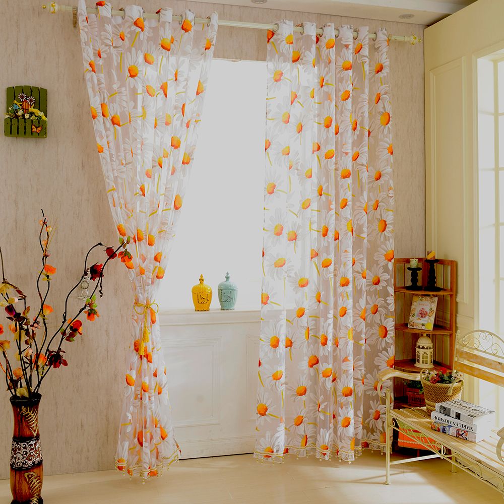 2021 New White Orange 125M Sunflower Voile Window Panel Sheer Tulle Drapes Decorative Curtains For Living Room Bedroom Home Decor From Gor2don