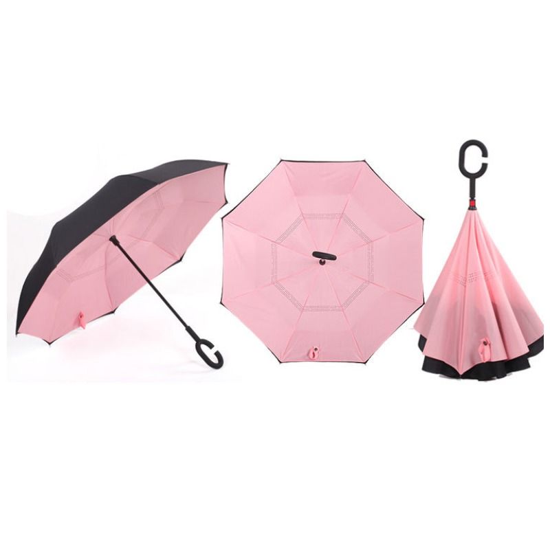 CarShield Double Layer Inverted Folding Umbrella Windproof, Self Standing, C Hook Hands Free