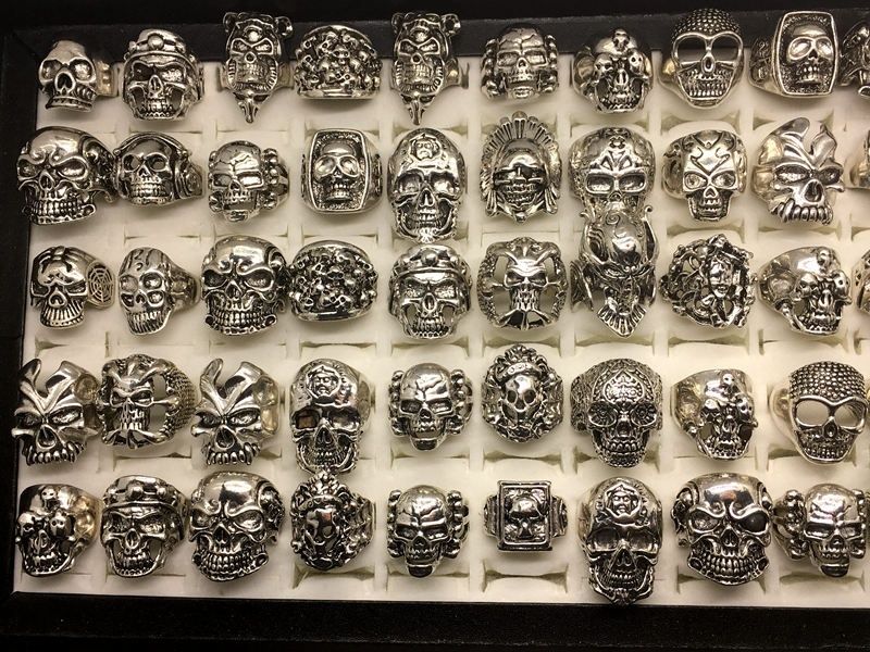 25pcs Wholesale Jewelry Lots Mixed Style Skull Black Plated Ring Men's Gift 