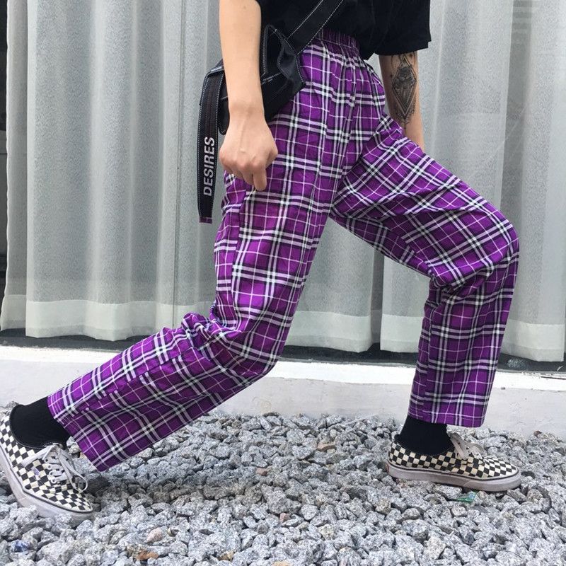 purple plaid pants womens
