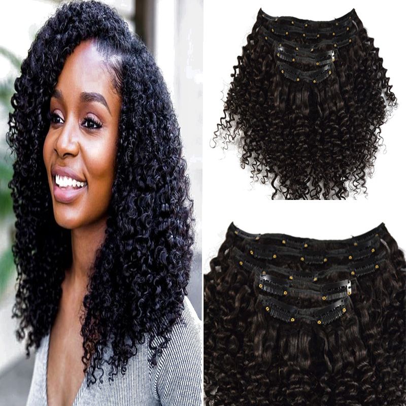 High Quality Kinky Curly Hair 14 24 120g Natural Color Brazilian Virgin Hair Full Set Clip In Hair Extensions 10 Inch Hair Extensions 16 Inch Hair