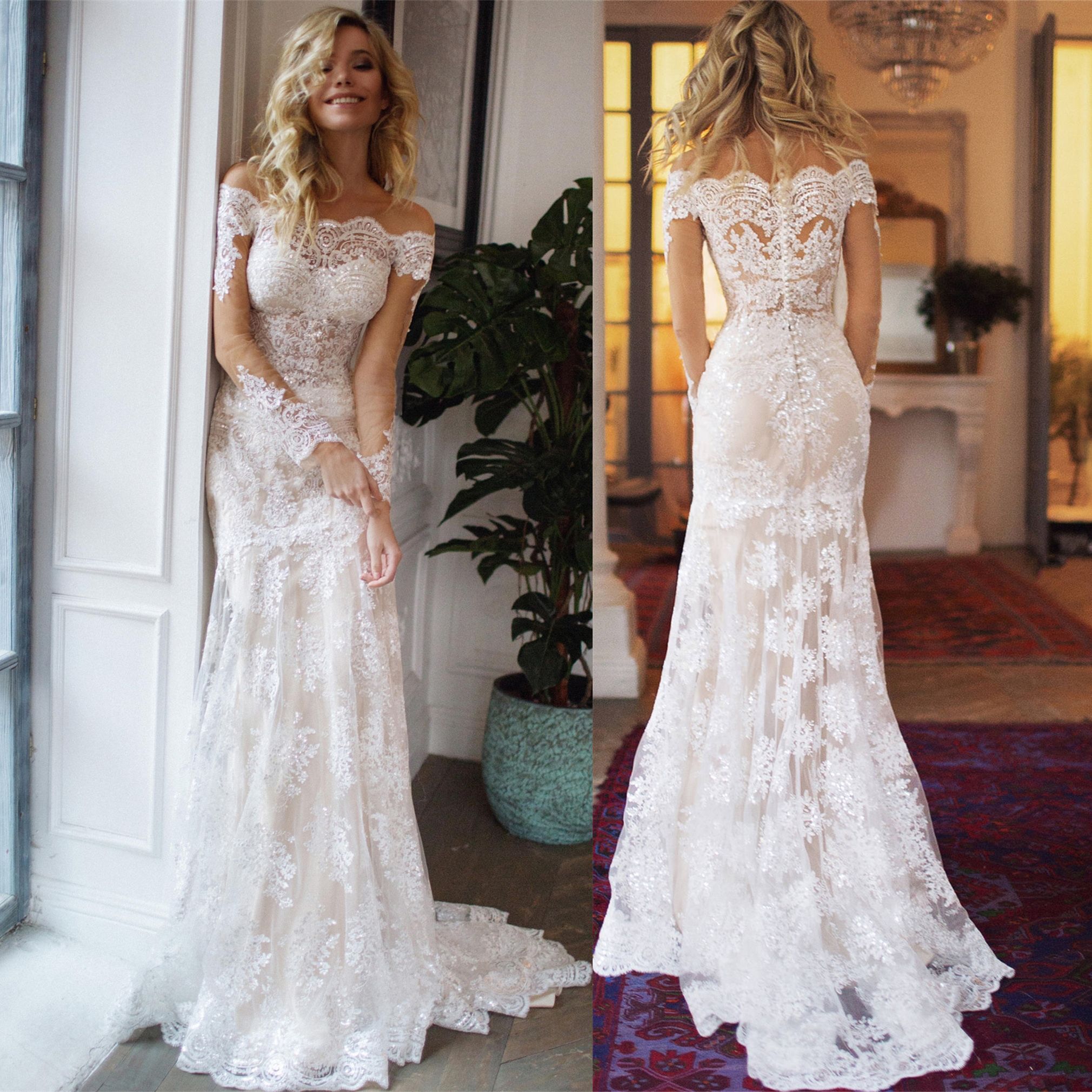 sheer beaded bodice lace wedding dress