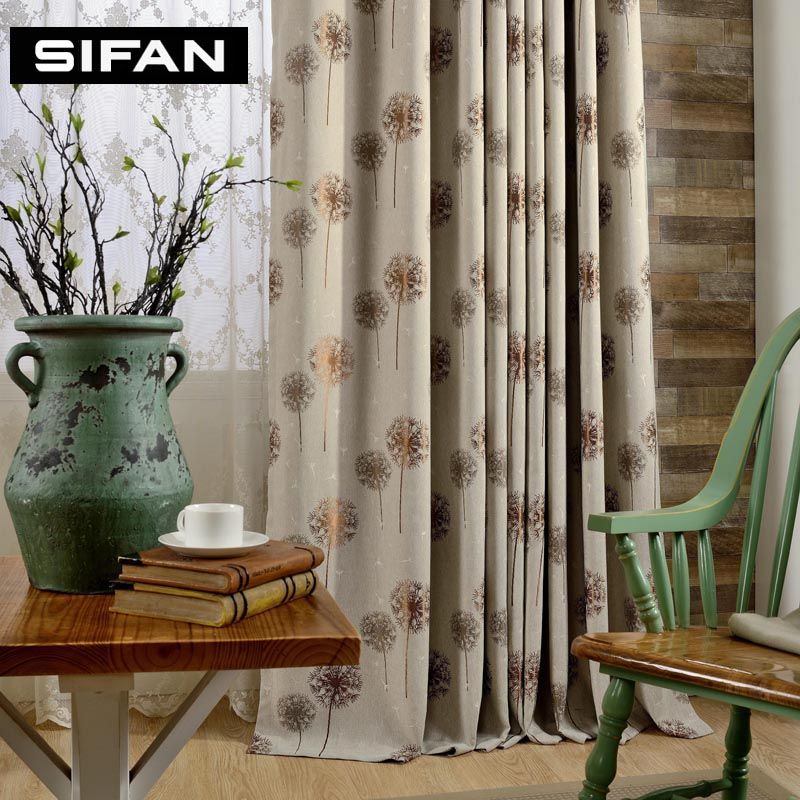 2019 High End Coffe Gray Dandelion Jacquard Faux Linen Curtains