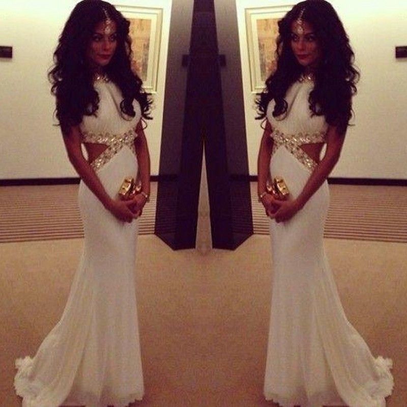 2018 Sexy Plus Size Black Girl Prom Dresses White Formal Party