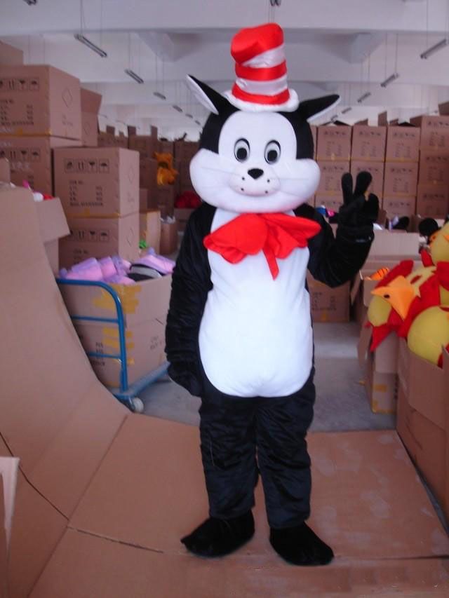2018 Hot New Cheap Adult Cat In The Hat Mascot Costume Halloween Costumes Fancy Dress Suit Birthday Party Character Costume Mascot Uniforms For Sale