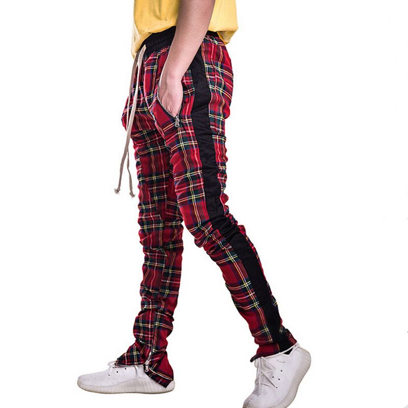 mens plaid pants with stripe