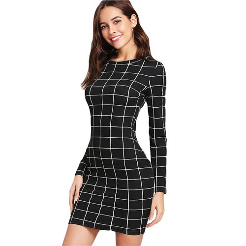 Compre Vestido Xadrez Mulheres Em Torno Do Pescoço Manga Longa Slim Fit Vestido Curto 2018 Primavera Elegante Trabalho Offiice Lady Bodycon Mini Vestido De Estartek2, $62,47 | Pt.Dhgate.Com